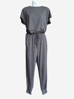 Women's Gray Drawstring Short-Sleeve Jumpsuit